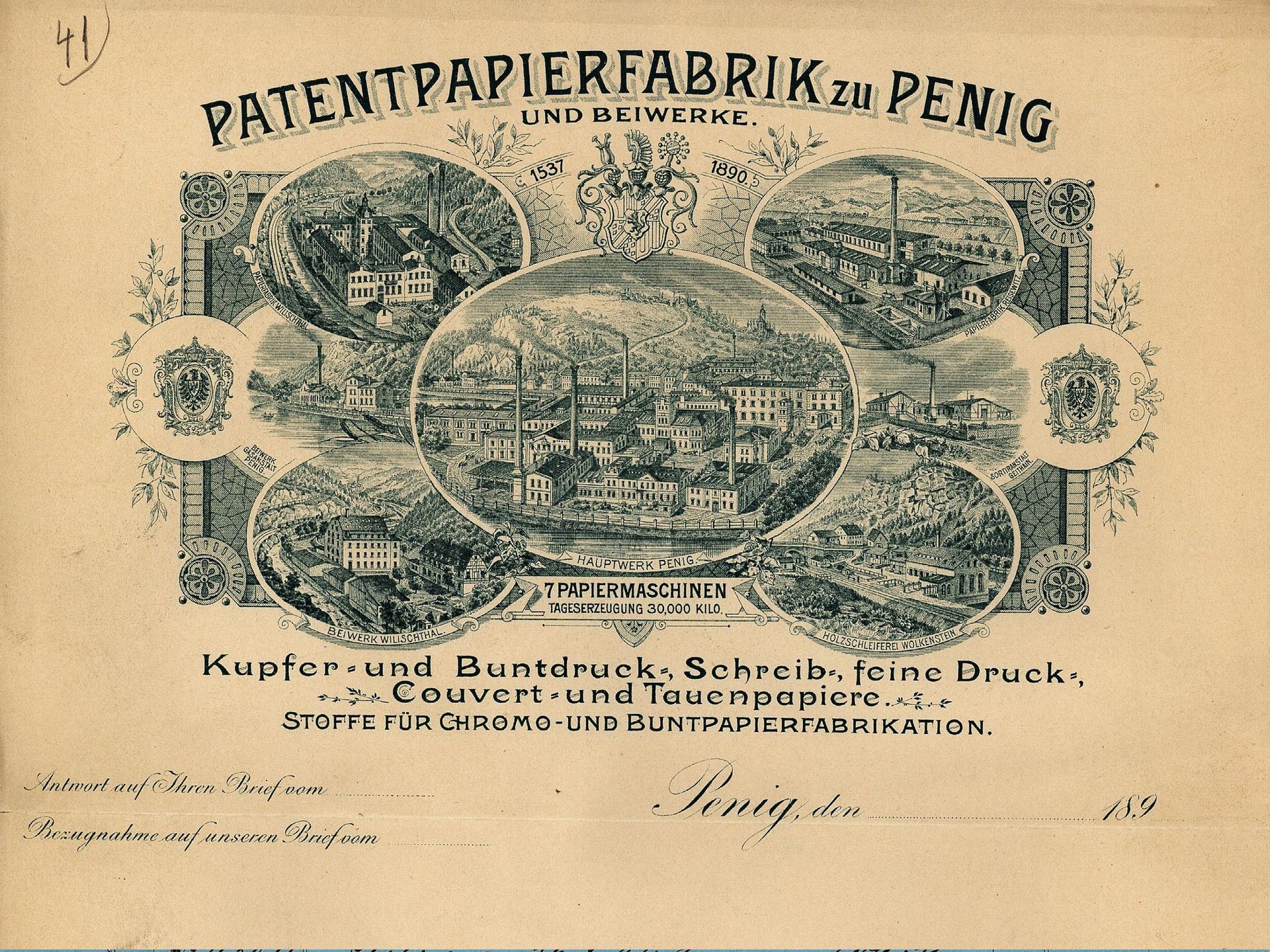 Kopfbogen der Patentpapierfabrik zu Penig