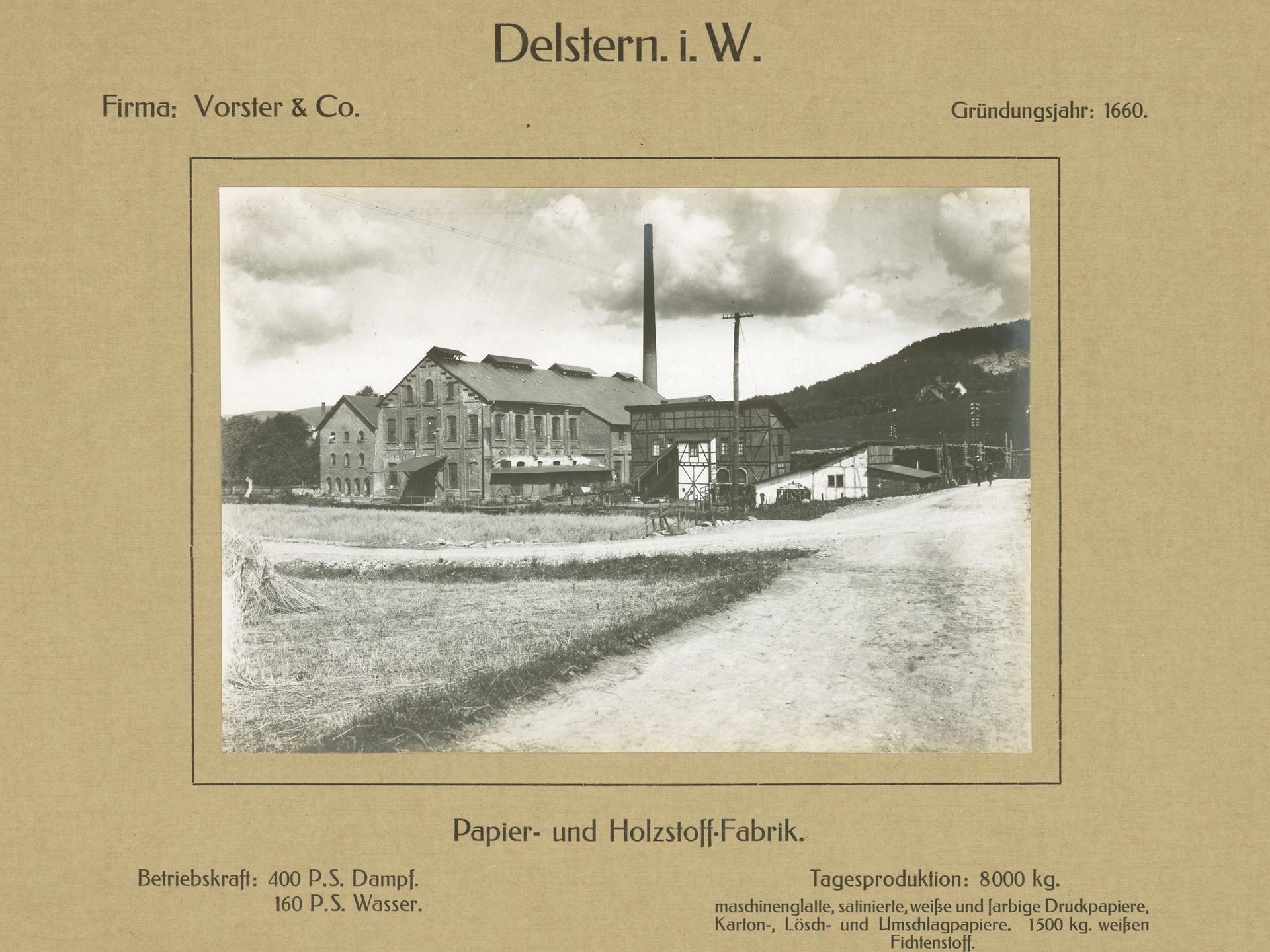 Papier- und Holzstoff-Fabrik der Firma Vorster &amp; Co., Delstern in Westfalen