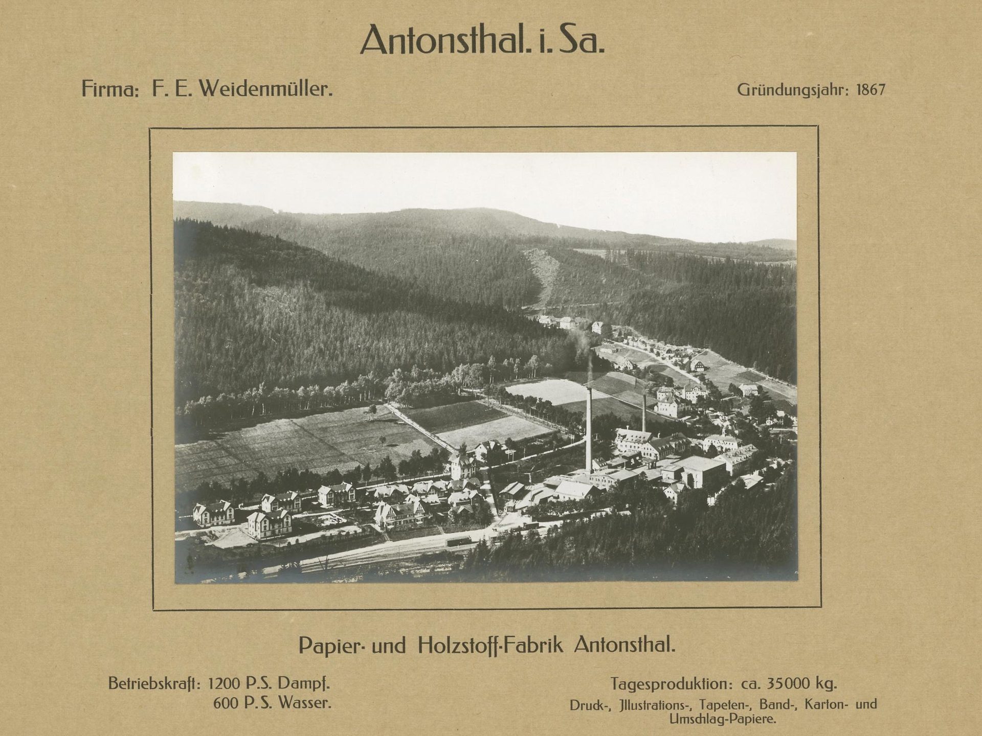 Papier- und Holzstoff-Fabrik Antonsthal der Firma F. E. Weidenmüller