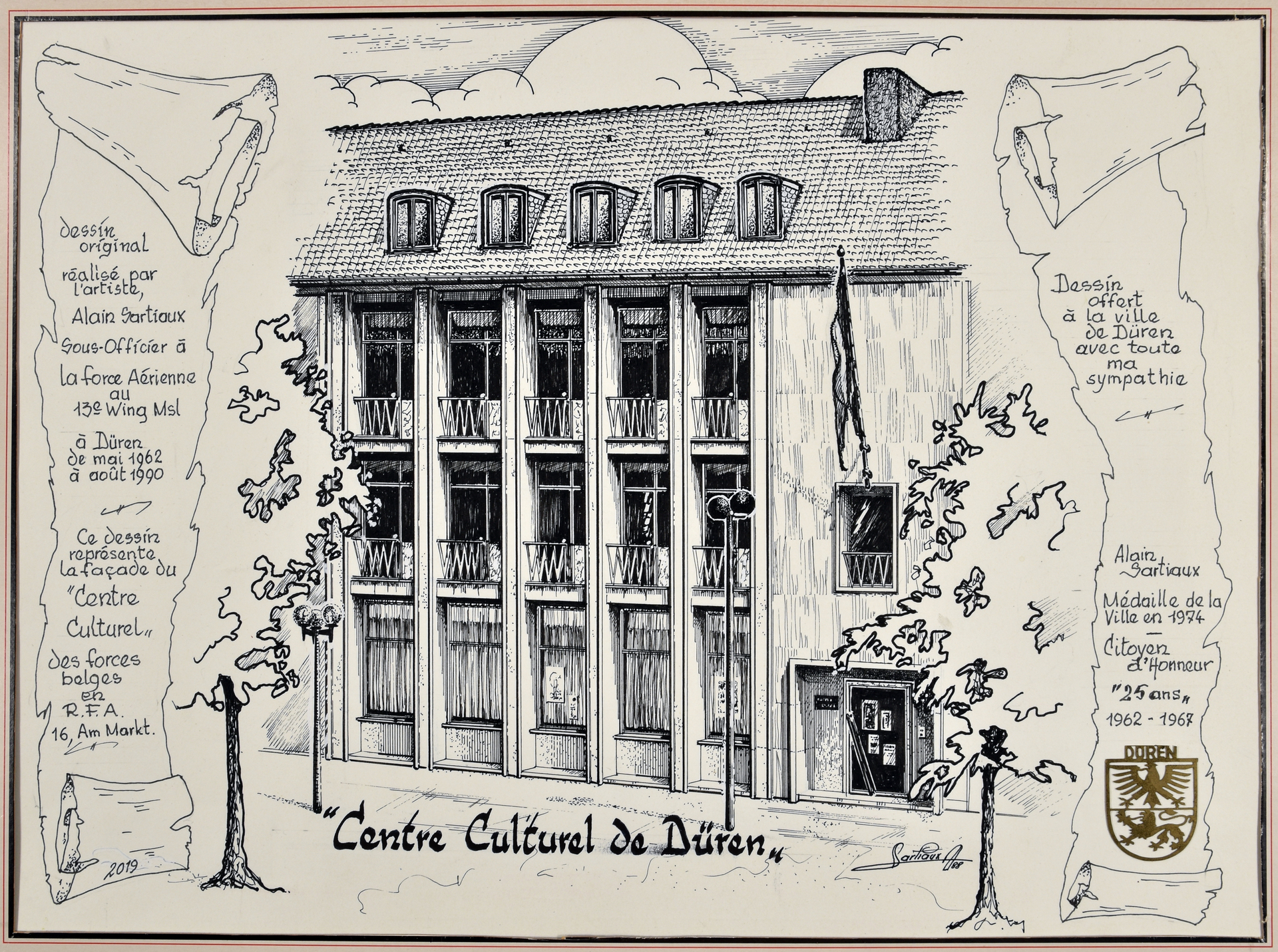 Bild 6_Zeichnung des Gebäudes Markt 16, heute Café Extrablatt, früher Centre culturel de Düren_AlainSartiaux.jpg