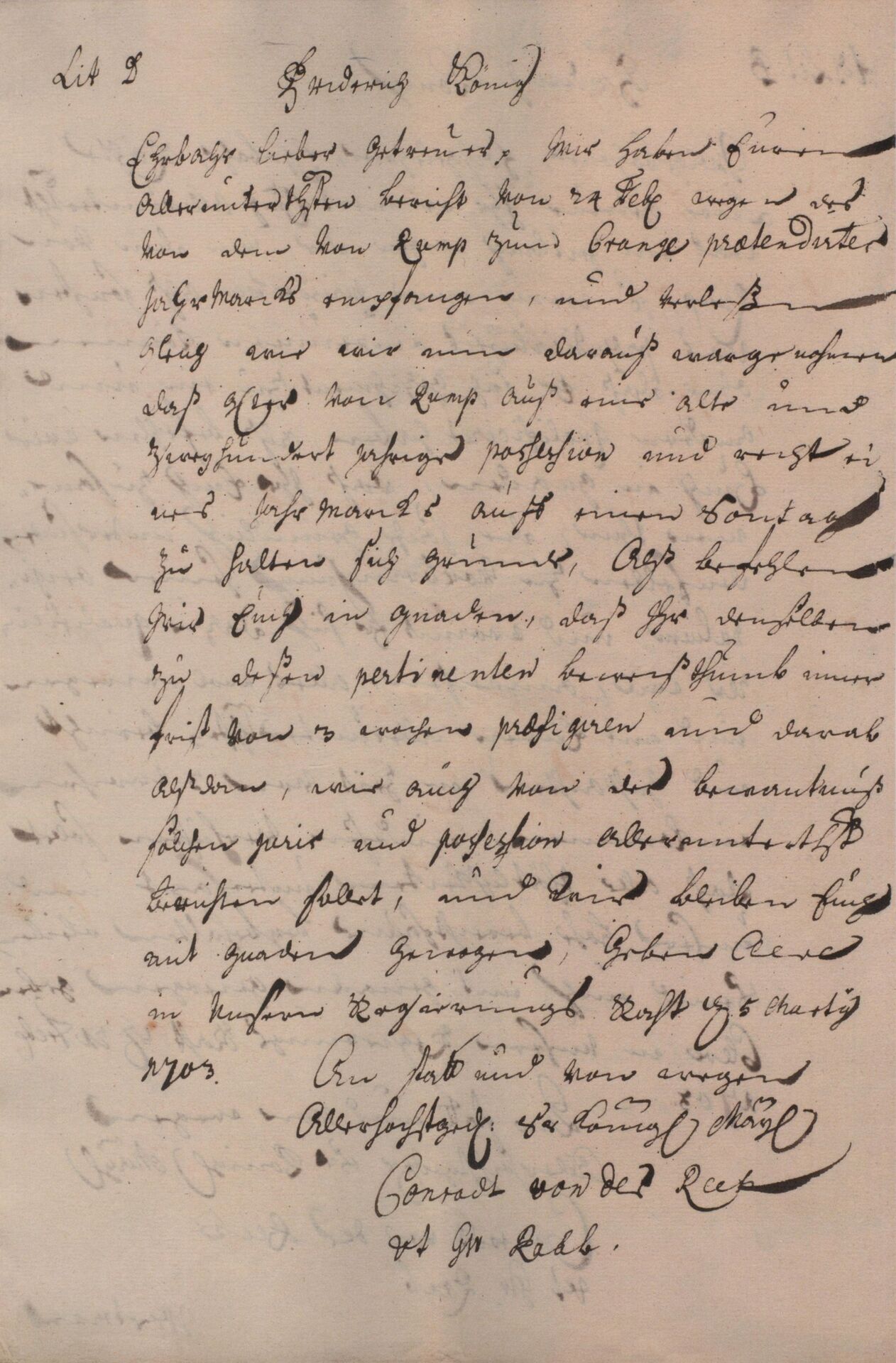 Briefabschrift an den preußischen König Friedrich I. vom 05.03.1703, Gräflich von Spee'sches Archiv Ahausen, Aktenbestand Crange.jpg