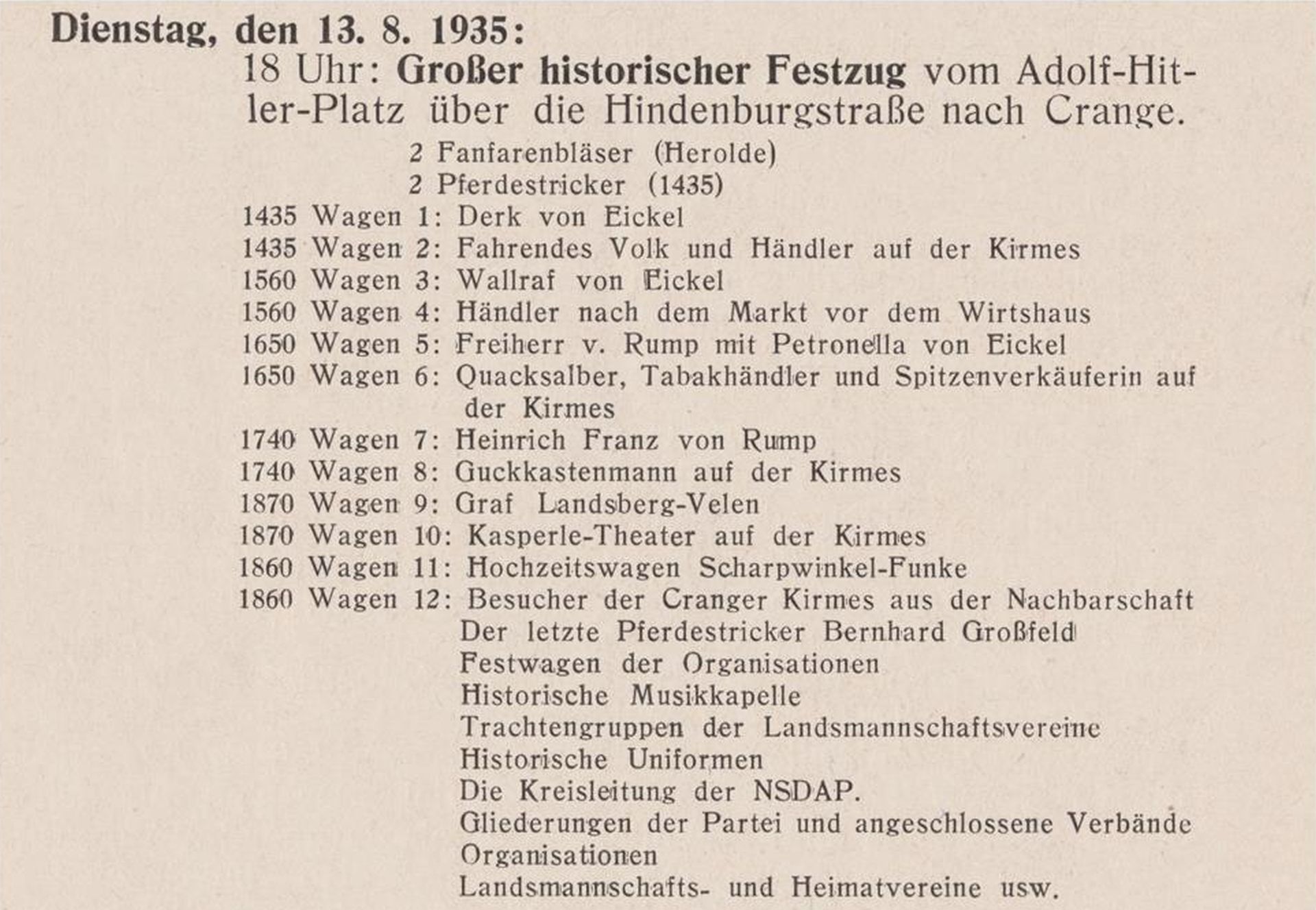 Festschrift '500 Jahre Dorf Crange und Cranger Kirmes', Großer historischer Festzug, 1935.jpg