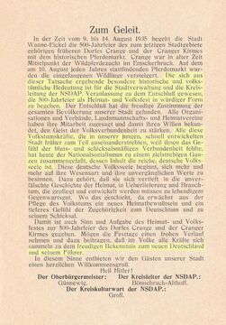 Festschrift '500 Jahre Dorf Crange und Cranger Kirmes', Zum Geleit, 1935.jpg