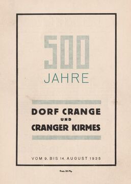 Festschrift '500 Jahre Dorf Crange und Cranger Kirmes', Titelblatt, 1935.jpg