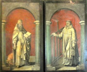 Die Schutzheiligen von Crange, Antonius und Laurentius, abgebildet auf dem Triptychon der Cranger Kapelle, Fotobearbeitung Edda Reffelmann.jpg