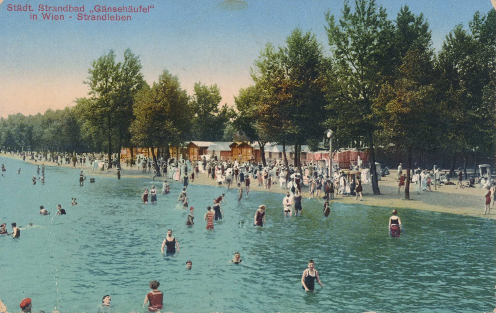 Postkarte Wien Gänsehäufel, Strandleben, um 1910.jpeg