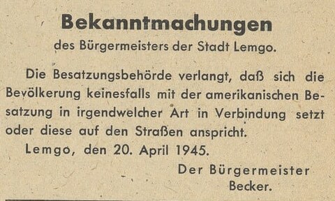 Kontakt mit den Besatzern, Amtliches Nachrichtenblatt 20.4.jpg