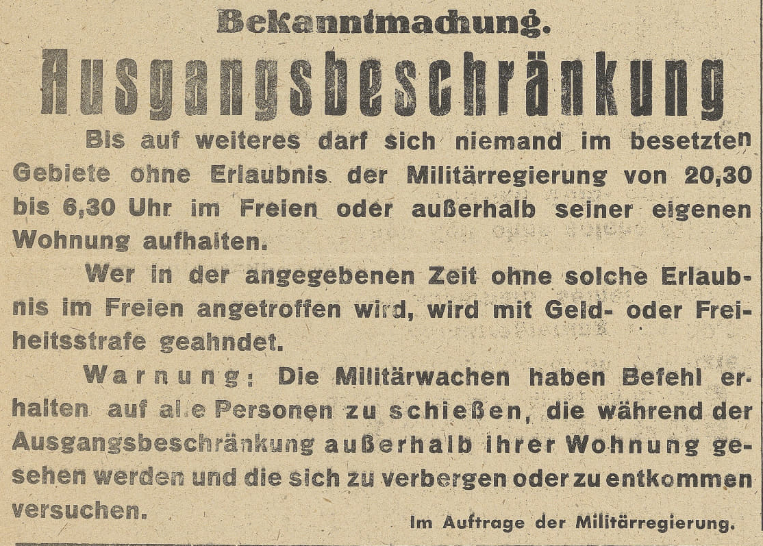 Ausgangsbeschränkung, Amtliches Nachrichtenblatt 24.4.1945.png