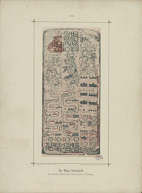 Förstemann, Ernst Wilhelm: Die Maya-Handschrift der Königl. Öffentlichen Bibliothek zu Dresden. 2. Aufl. - Dresden: Bertling, 1892. - Taf. 62