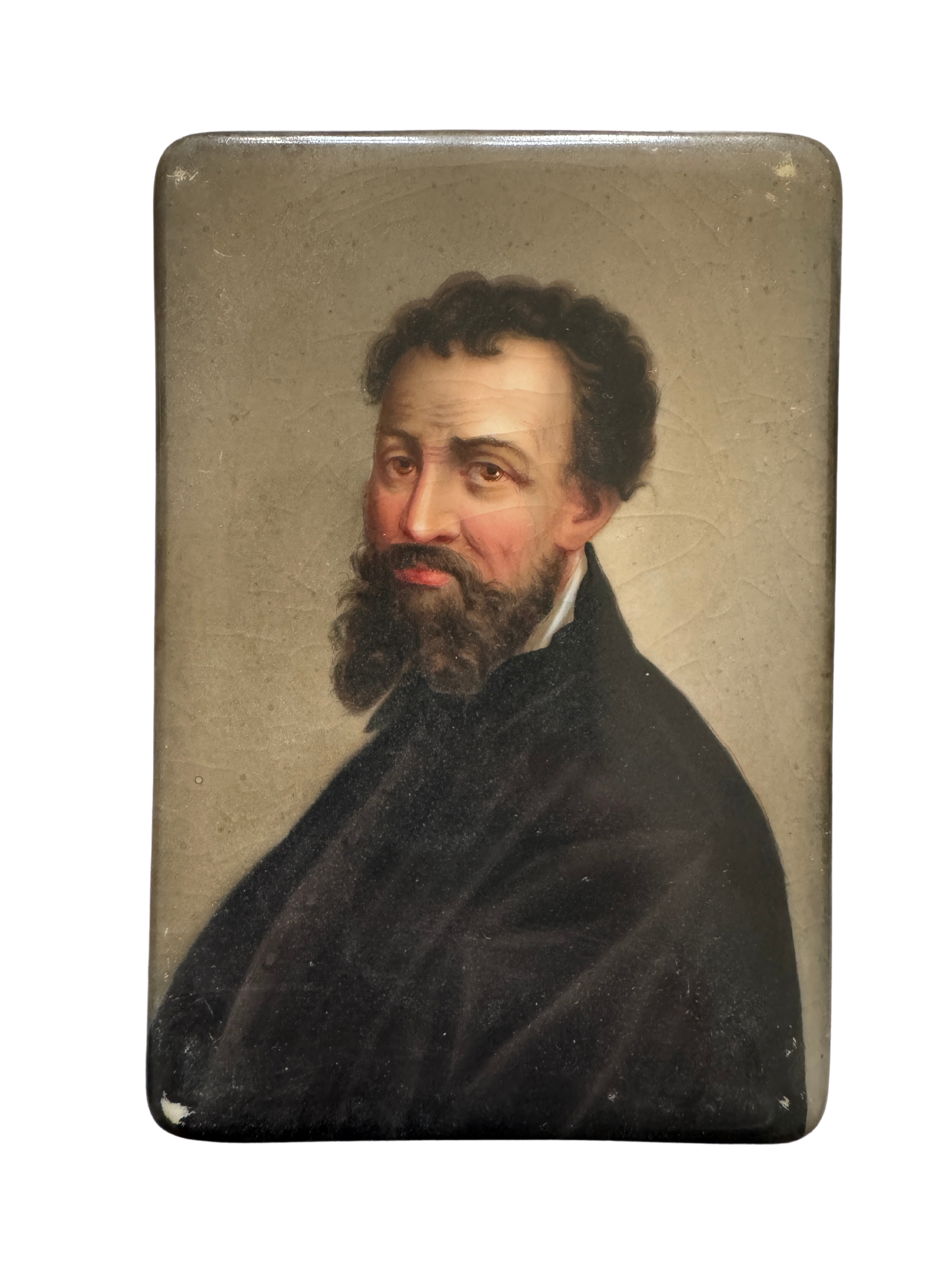 Bildnis Michelangelos, deutsch, 19. Jhdt.   Malerei auf Porzellan.png