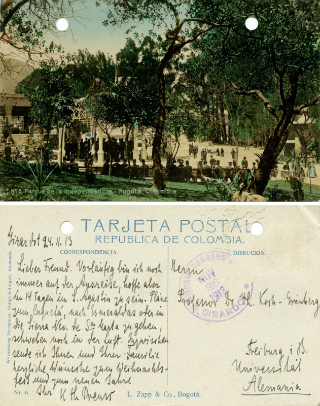 Postkarte von Konrad Theodor Preuss an Theodor Koch-Grünberg